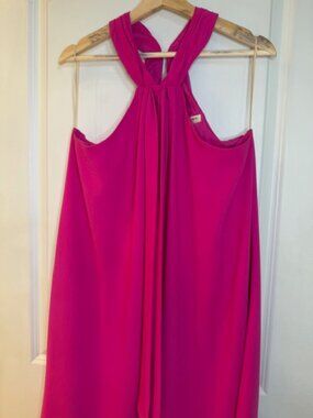 Trina Turk fuchsia tie neck A-line dress, size L, good condition